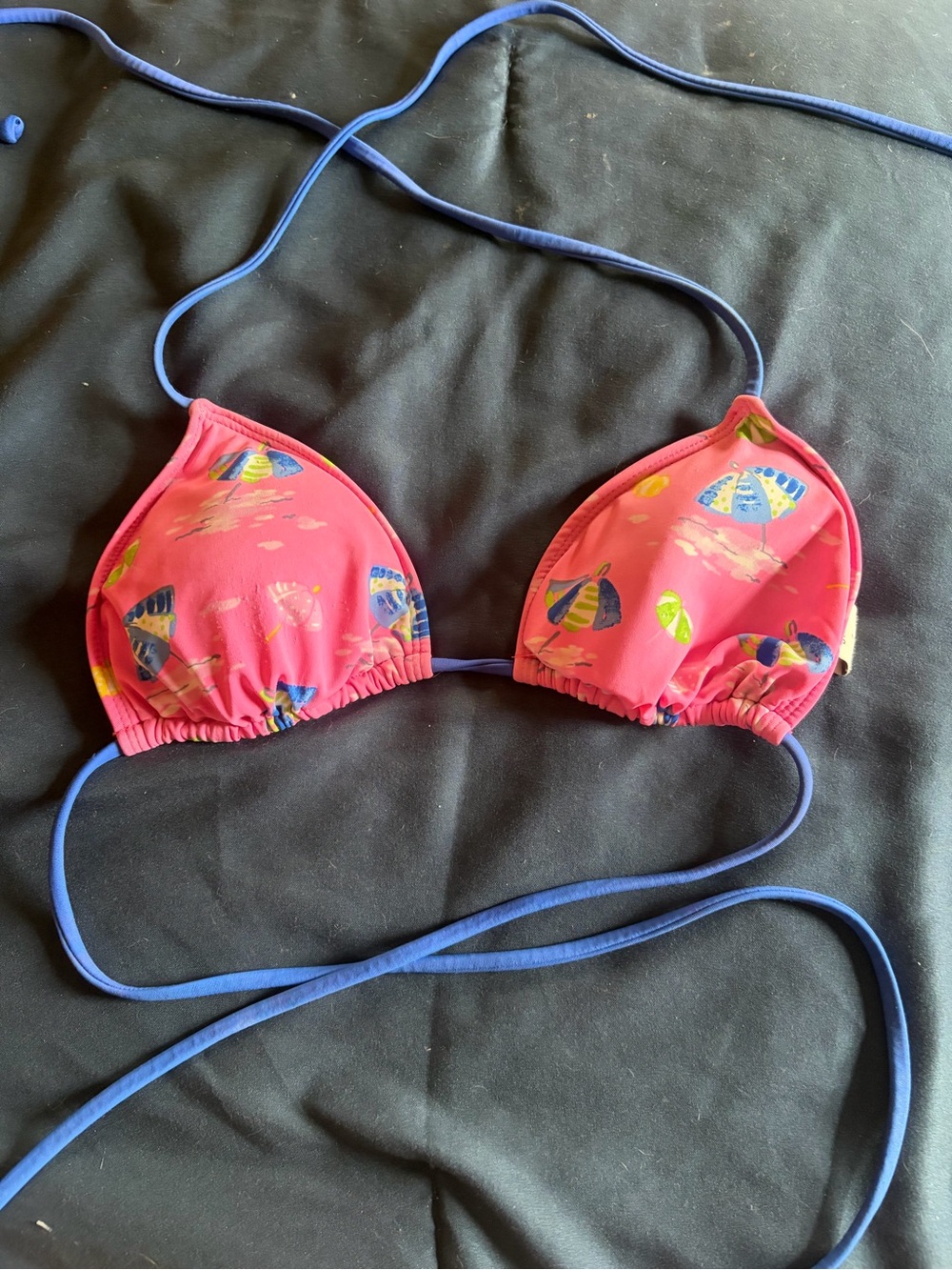 Gilly Hicks Pink Triangle Bikini Top with Blue Straps